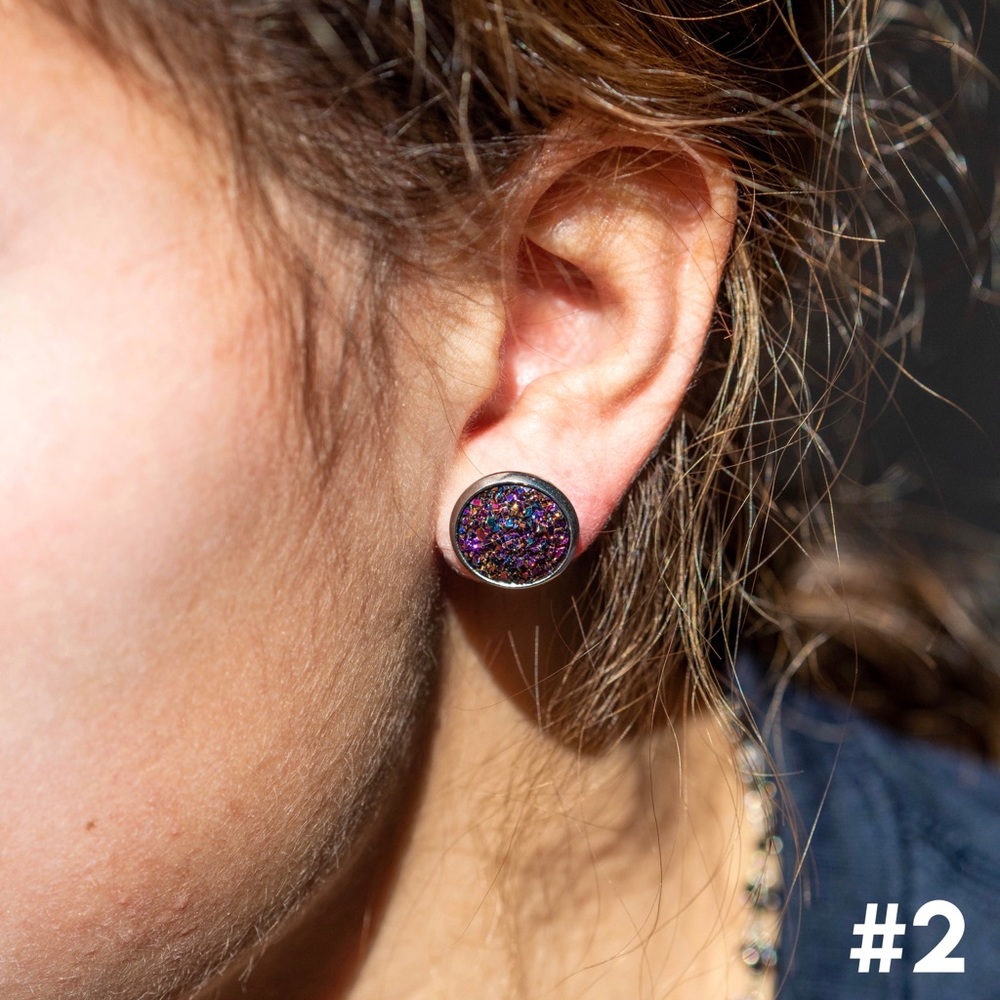 Dainty Druzy Round Earrings - Picture 7 of 8